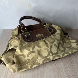Coach Gold and Brown Shoulder Bag